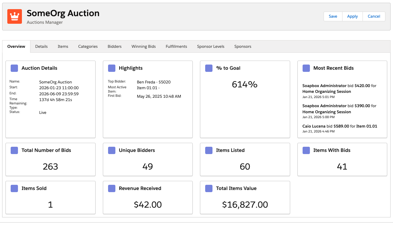 Soapbox Engage Auctions Admin Dashboard