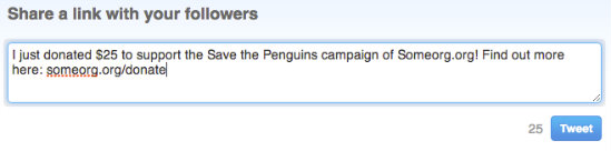 Sample tweet for Soapbox Donations