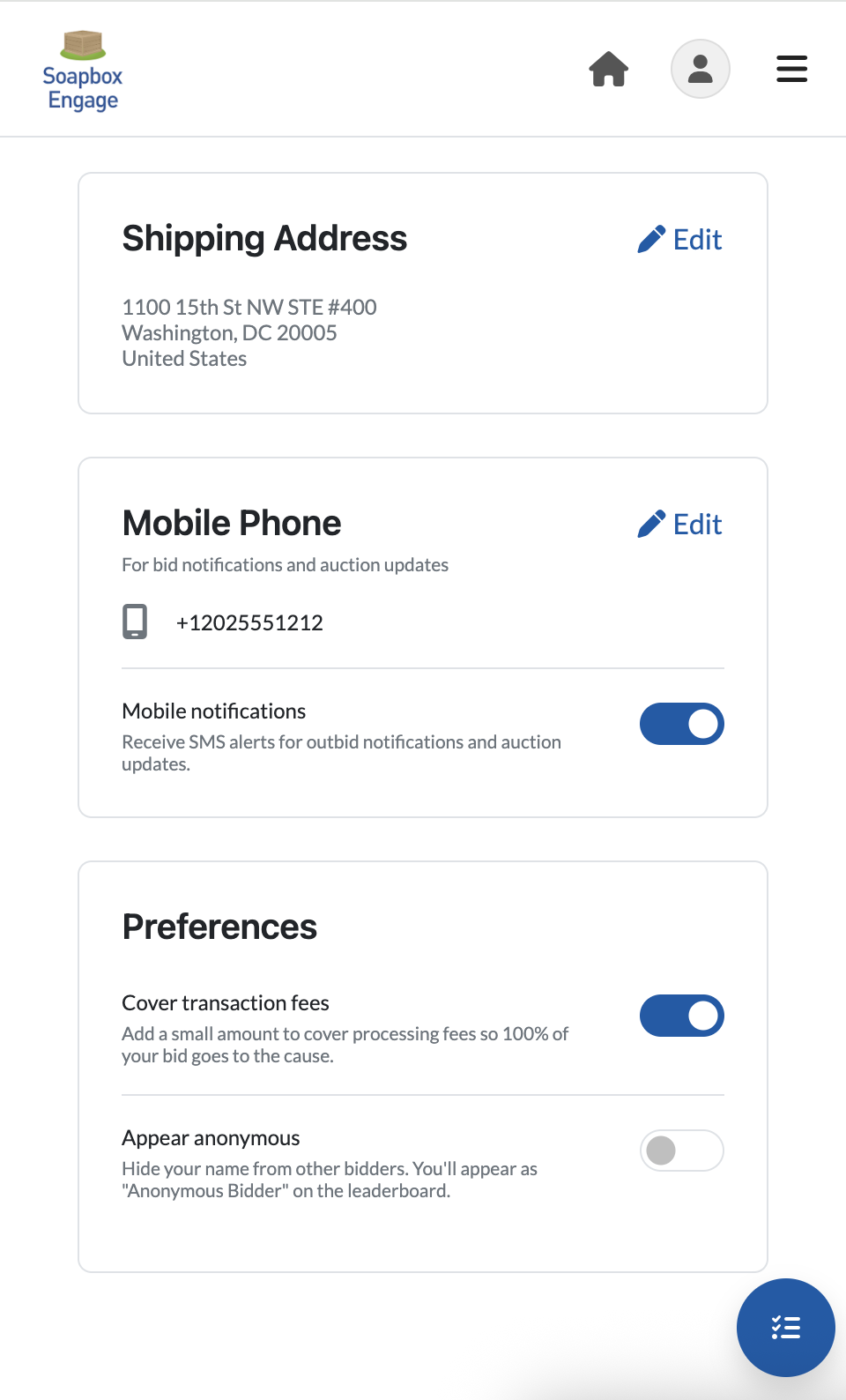An example mobile bidding view for the Soapbox Engage Auctions app